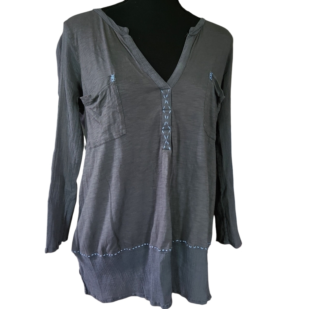 Anthropologie Lagenlook Paper Locket High Low Tunic Top Grey Oversized Sz S